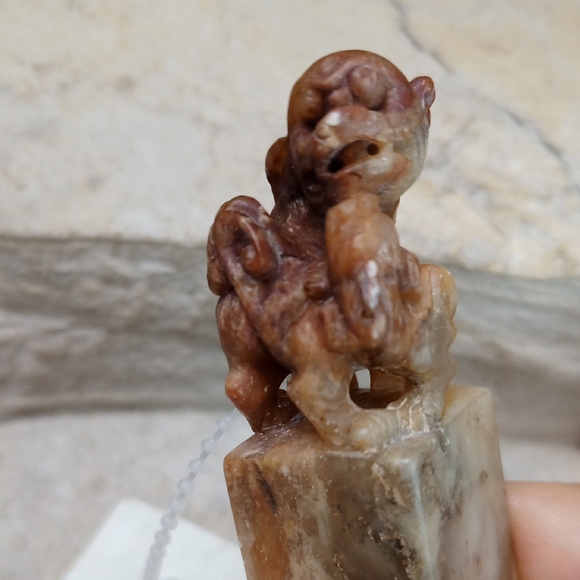 Antique Carved Stone Seal with Foo Dogs Chinese Lion Motif - Picture 3 of 7